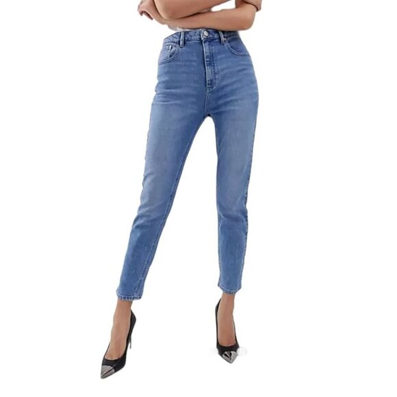 ASOS DESIGN high rise farleigh 'slim' mom‎ jeans in light stone wash Size US 18 - Picture 7 of 8